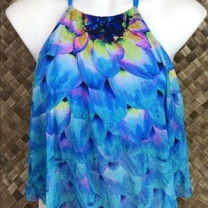 Coco Reef 34DD Blue High-neck Ruffle Top